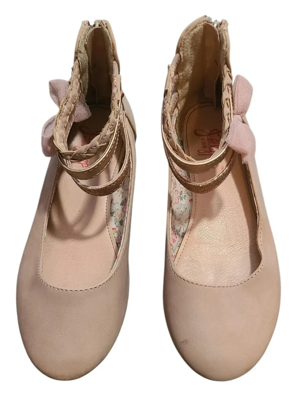 Jellypop Blush Pink Bow Ballet Flats with Braided Ankle Straps Girls Size 1